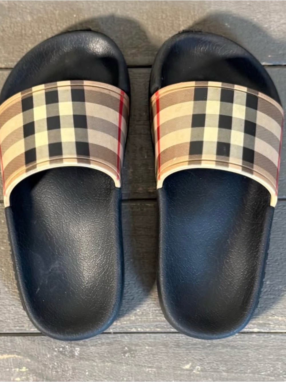 Burberry Check Plaid Slide Sandals Black